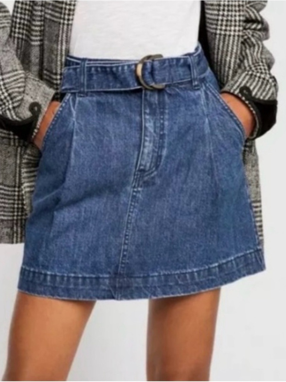 Free People We The Free Jade  Belted Denim Mini Skirt
